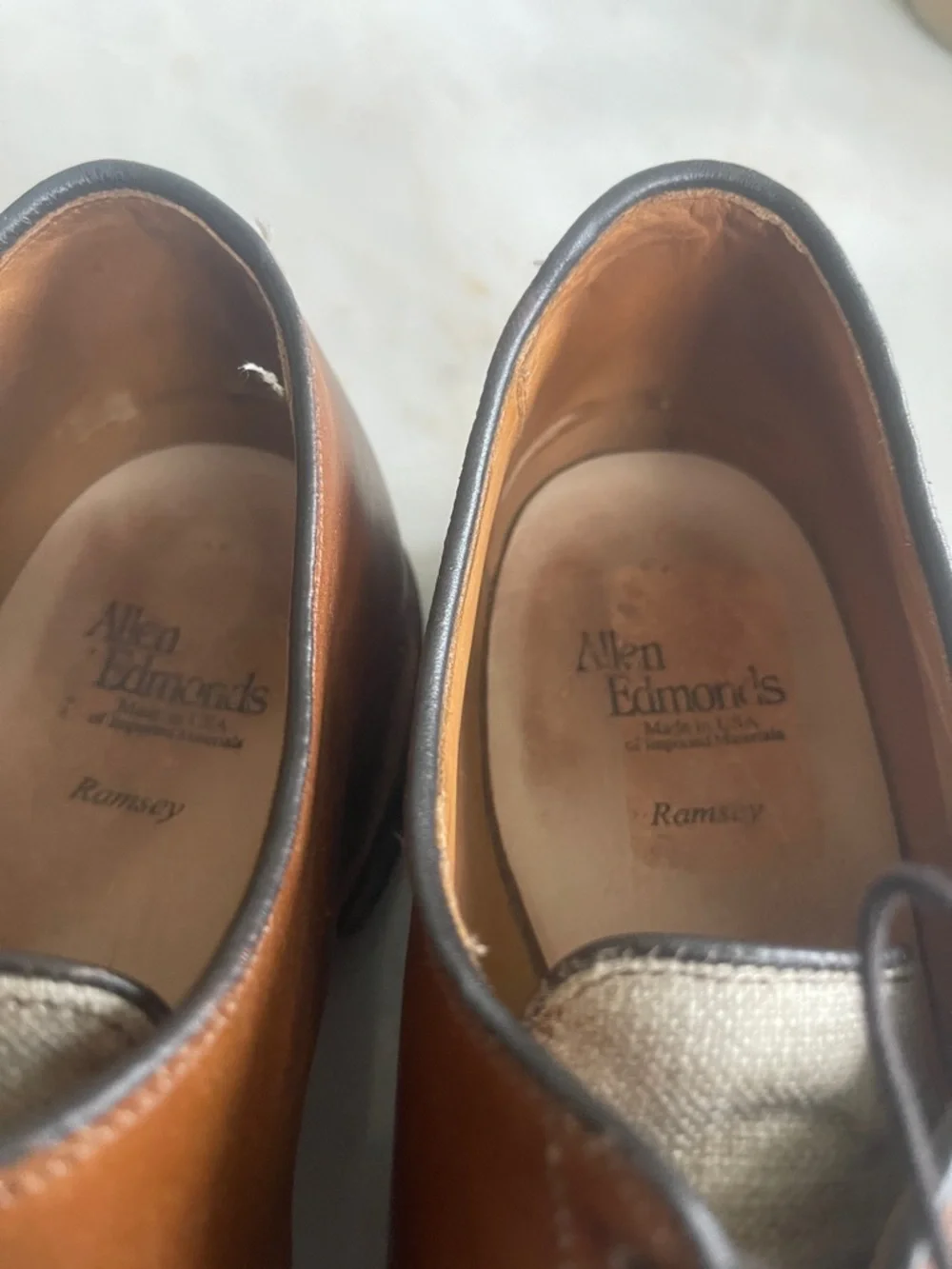 Allen Edmonds Brown Leather and Beige Fabric Derby Oxfords - Picture 2 of 3